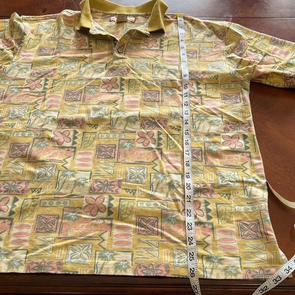 Paradise Blue Multicolor Tropical Print Knit Golf Shirt Polo Mens Size Large - Picture 7 of 7